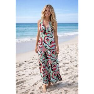 ViX by Paula Hermanny Boho Psychedelic Floral Halter Maxi Swim Sz M/L Rayon